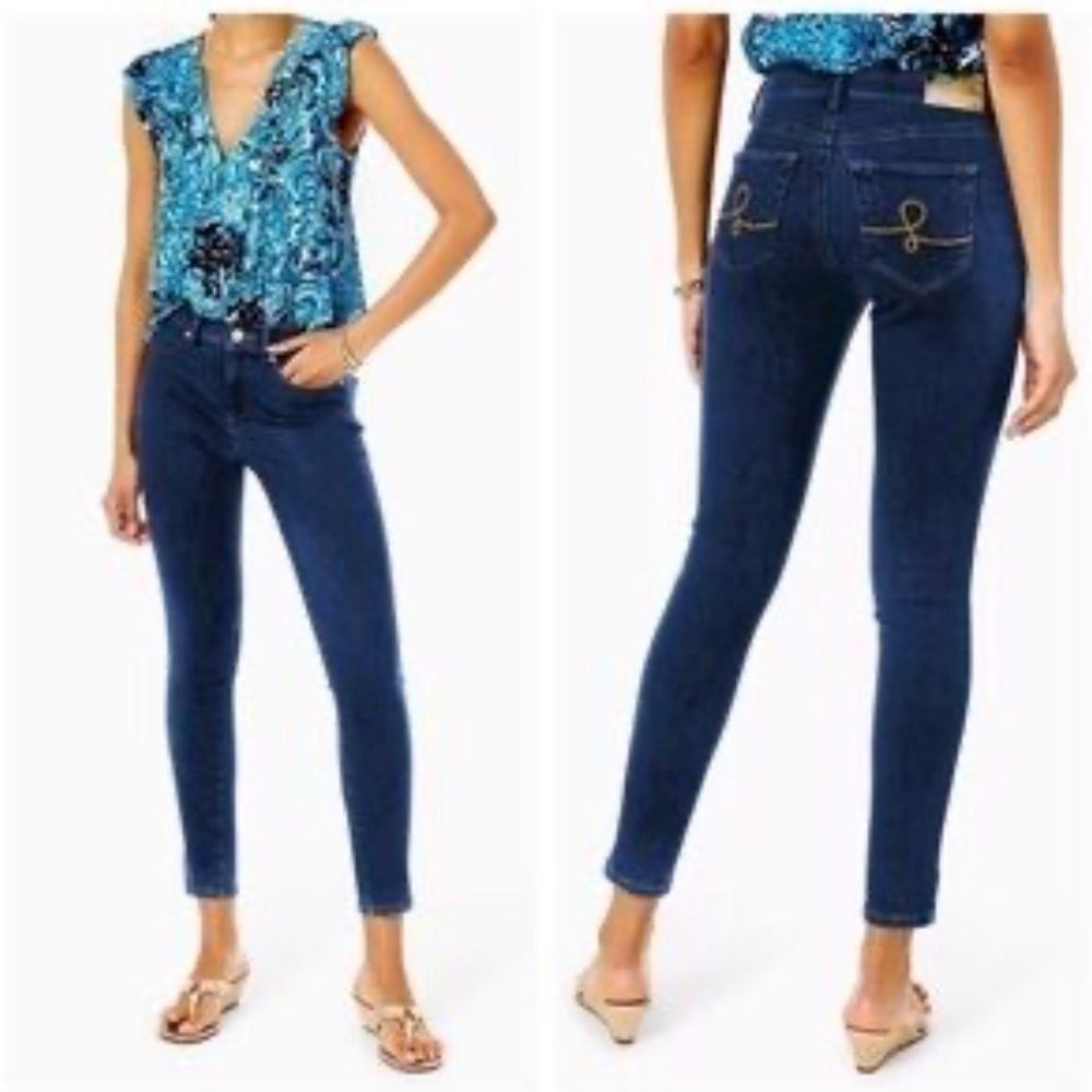 Lilly Pulitzer Navy hight waisted Skinny Jeans with Pink Label